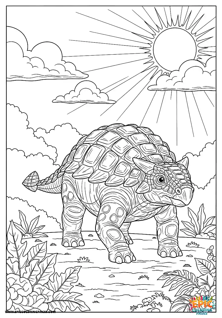 Ankylosaurus Sunny animation style Ankylosaurus dinosaur walking outdoors