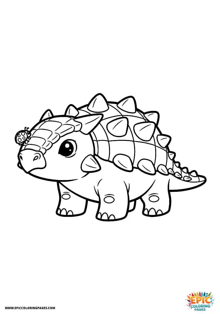Ankylosaurus Sweet Chibi style Ankylosaurus dinosaur and a small ladybug thick lines