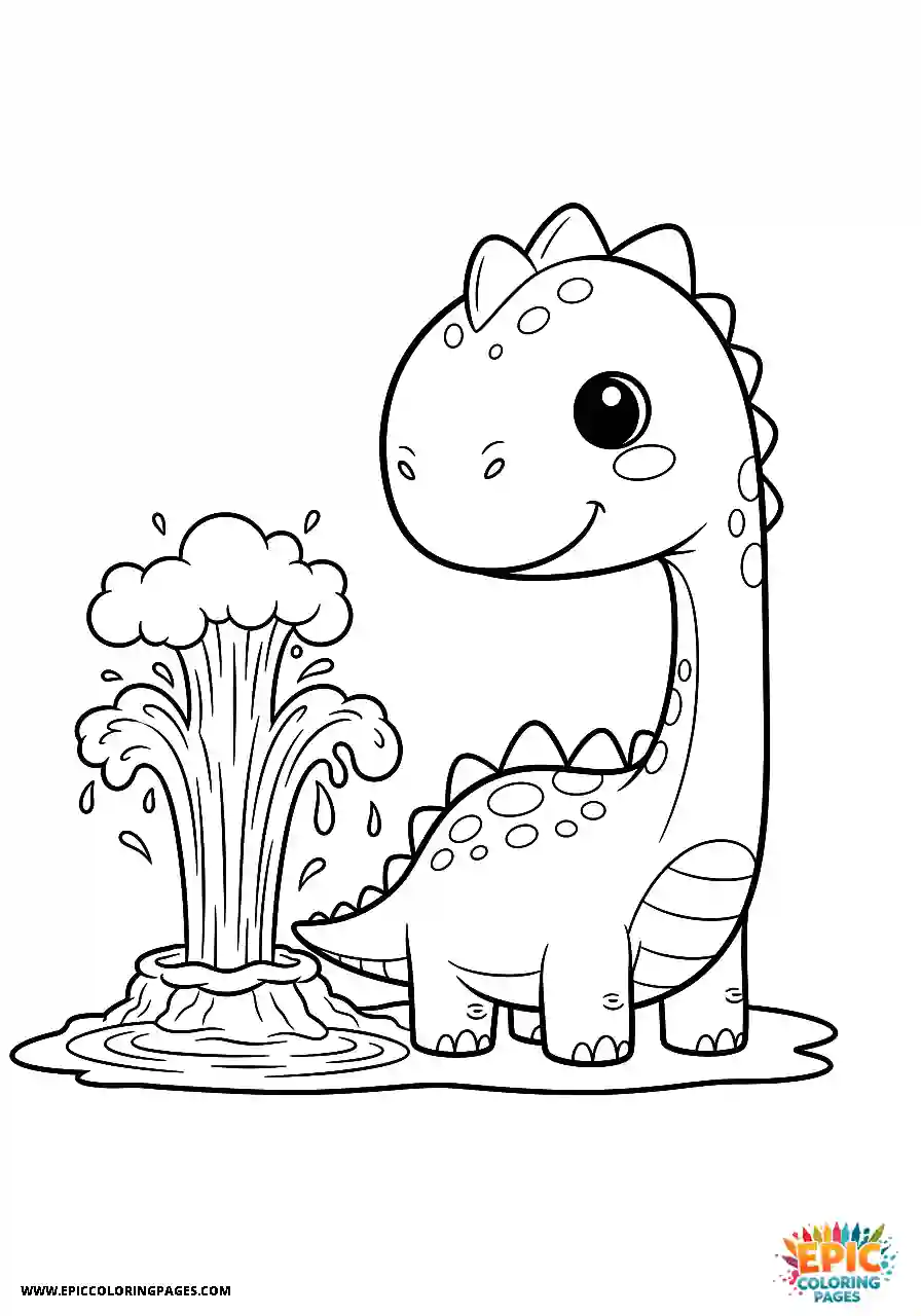 Diplodocus sweet diplodocus kawaii style watching water shoot up from a geyser