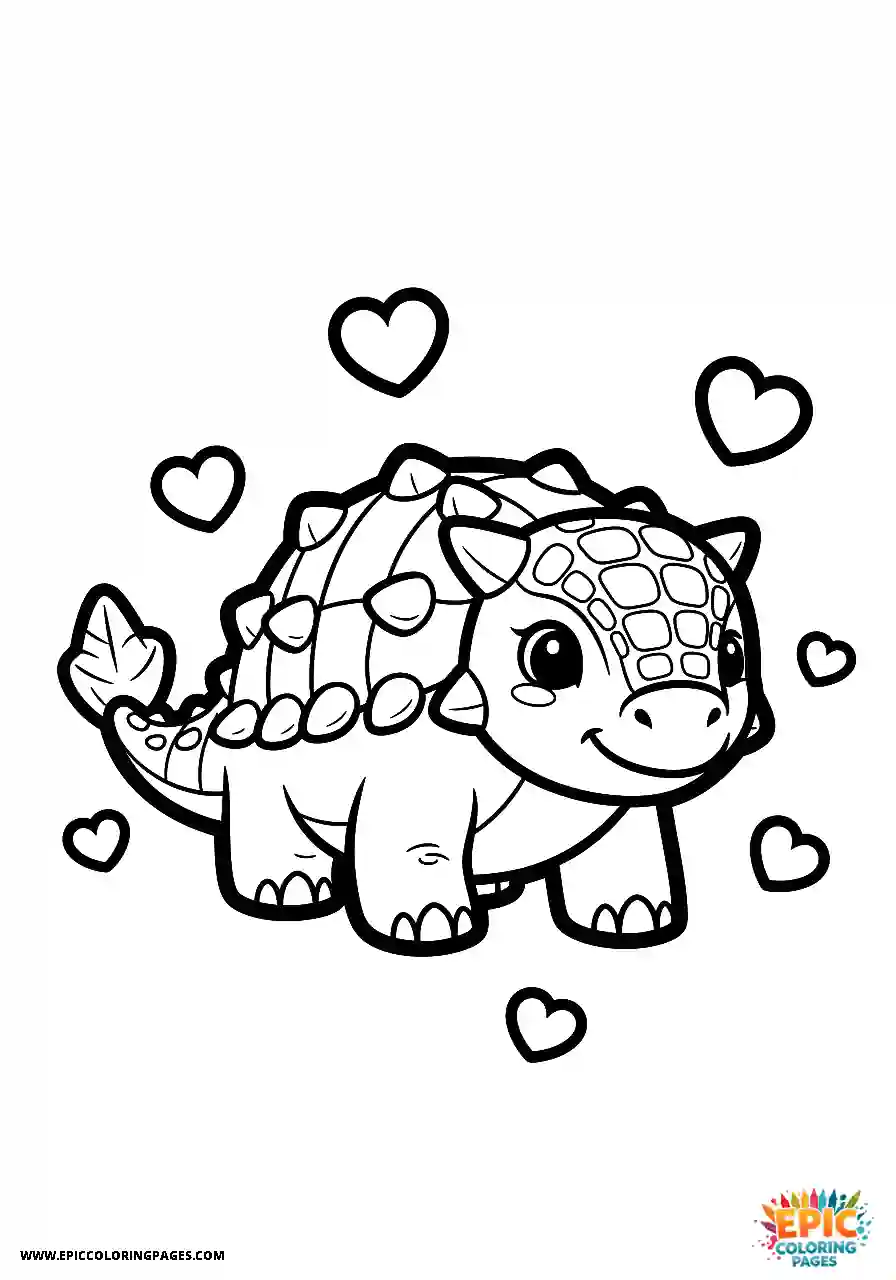 Ankylosaurus Sweet Kawaii style Ankylosaurus dinosaur with hearts all around thick lines
