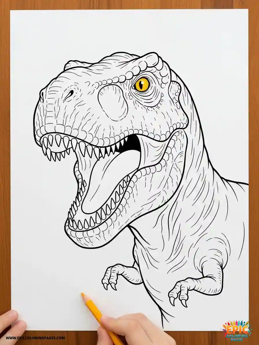 T-Rex Coloring pages featuring a roaring dino design with thick lines