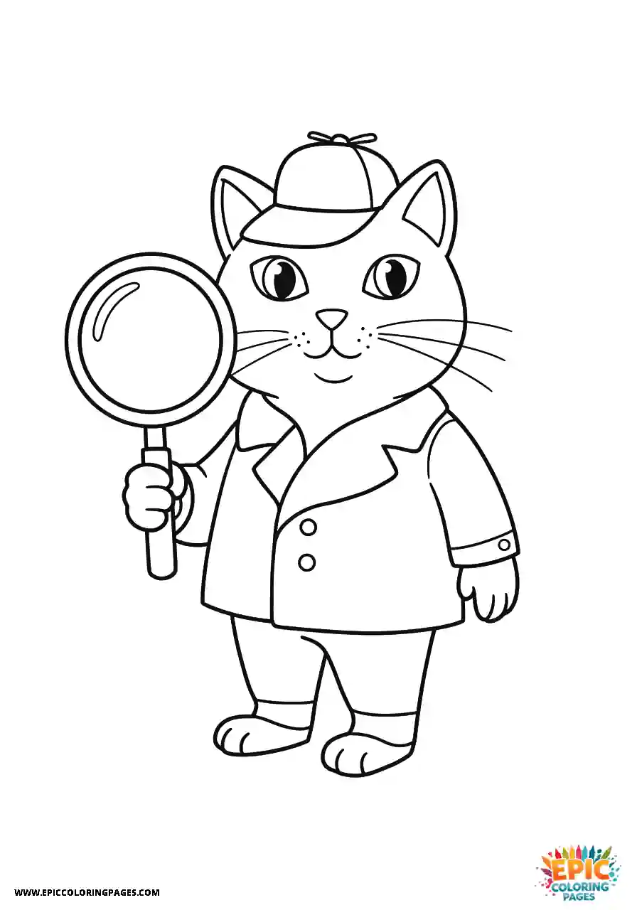 Russian Blue Cat The thick lines cartoon style Russian blue cat searching for clues