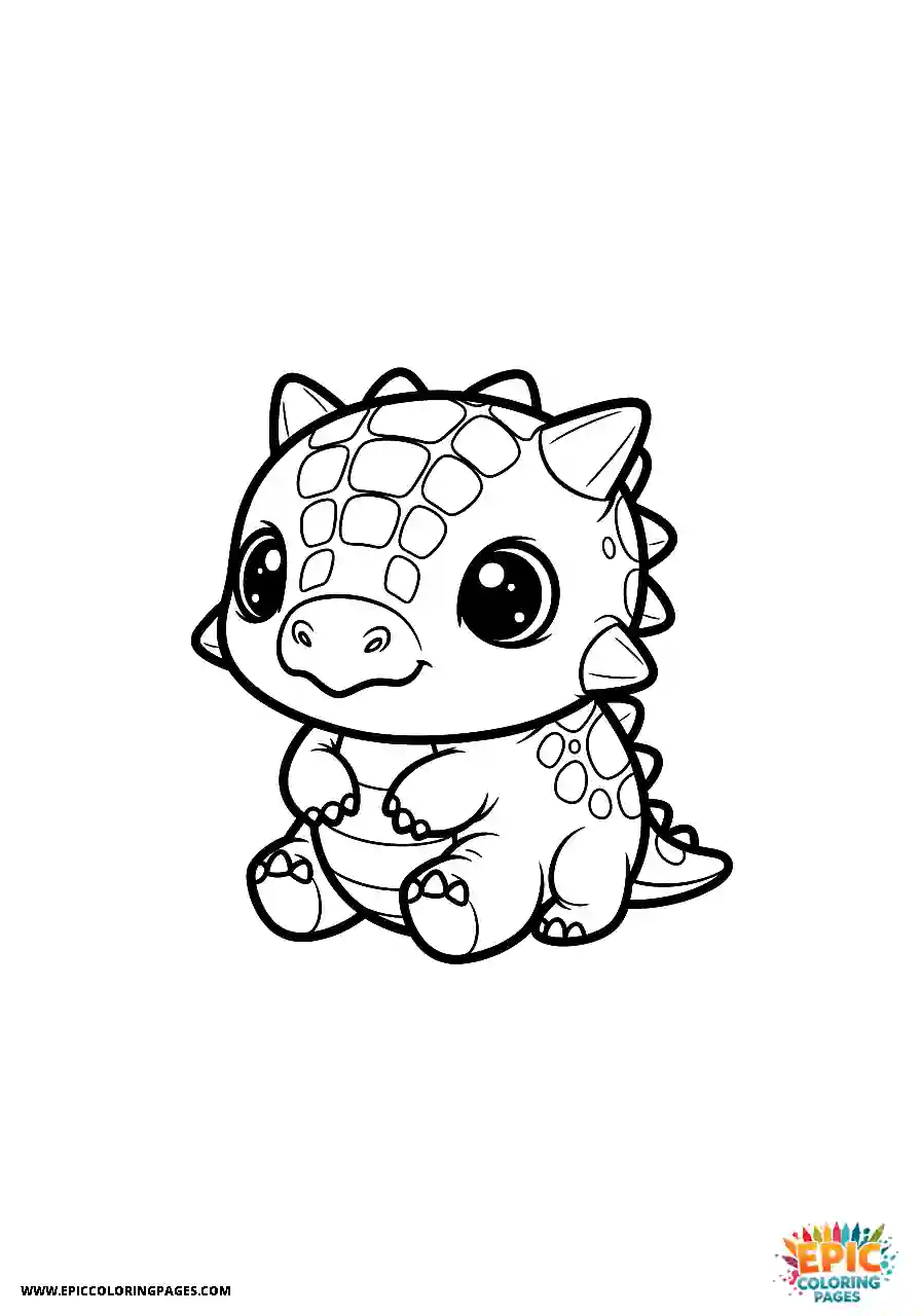 Ankylosaurus Thirsty kawaii style ankylosaurus drinking from a jungle pond