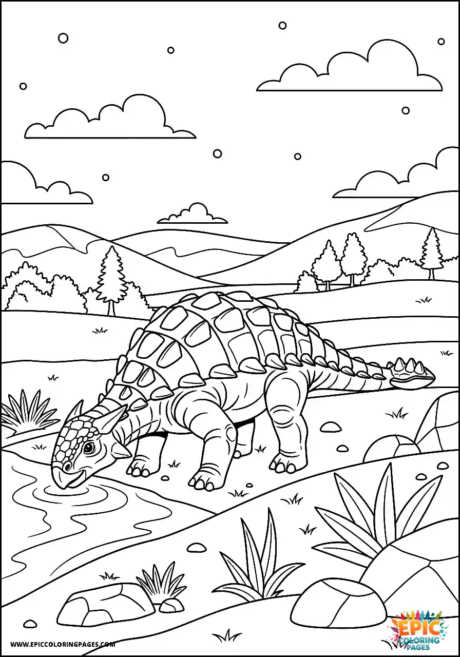 Ankylosaurus Thirsty realistic style Ankylosaurus dinosaur drinking from a river