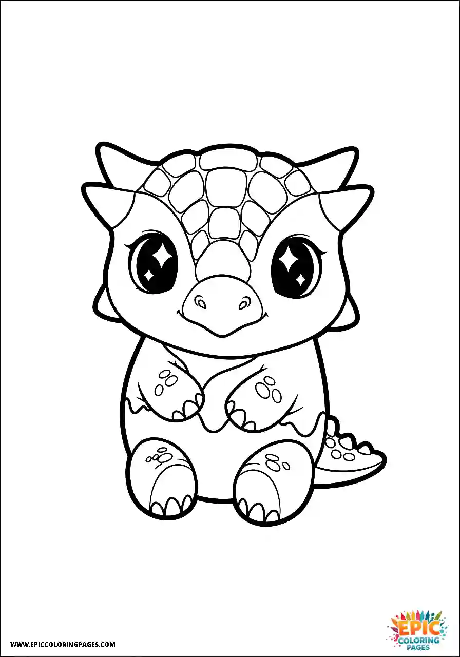 Ankylosaurus Tiny Kawaii style Ankylosaurus dinosaur hatchling thick lines