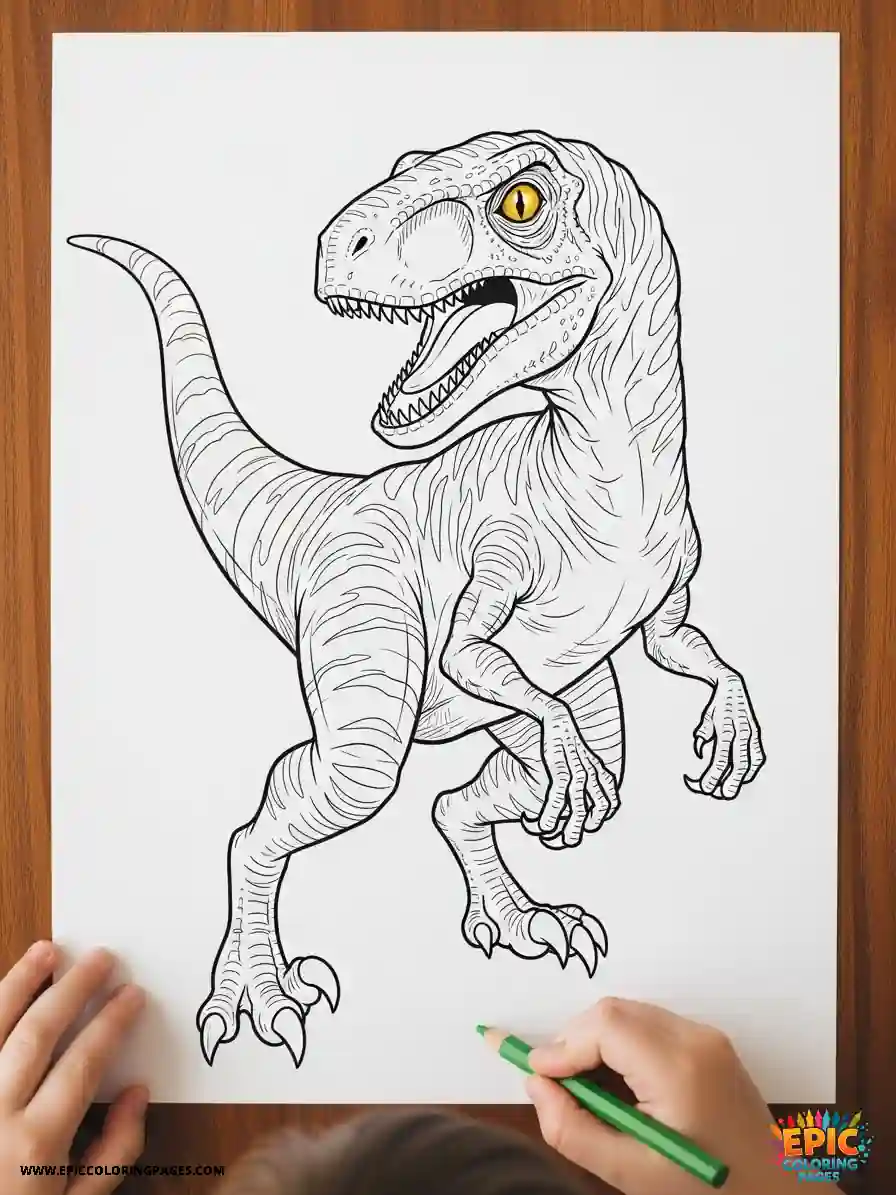 Velociraptor Dinosaur coloring Page featuring a running dino design with thick lines