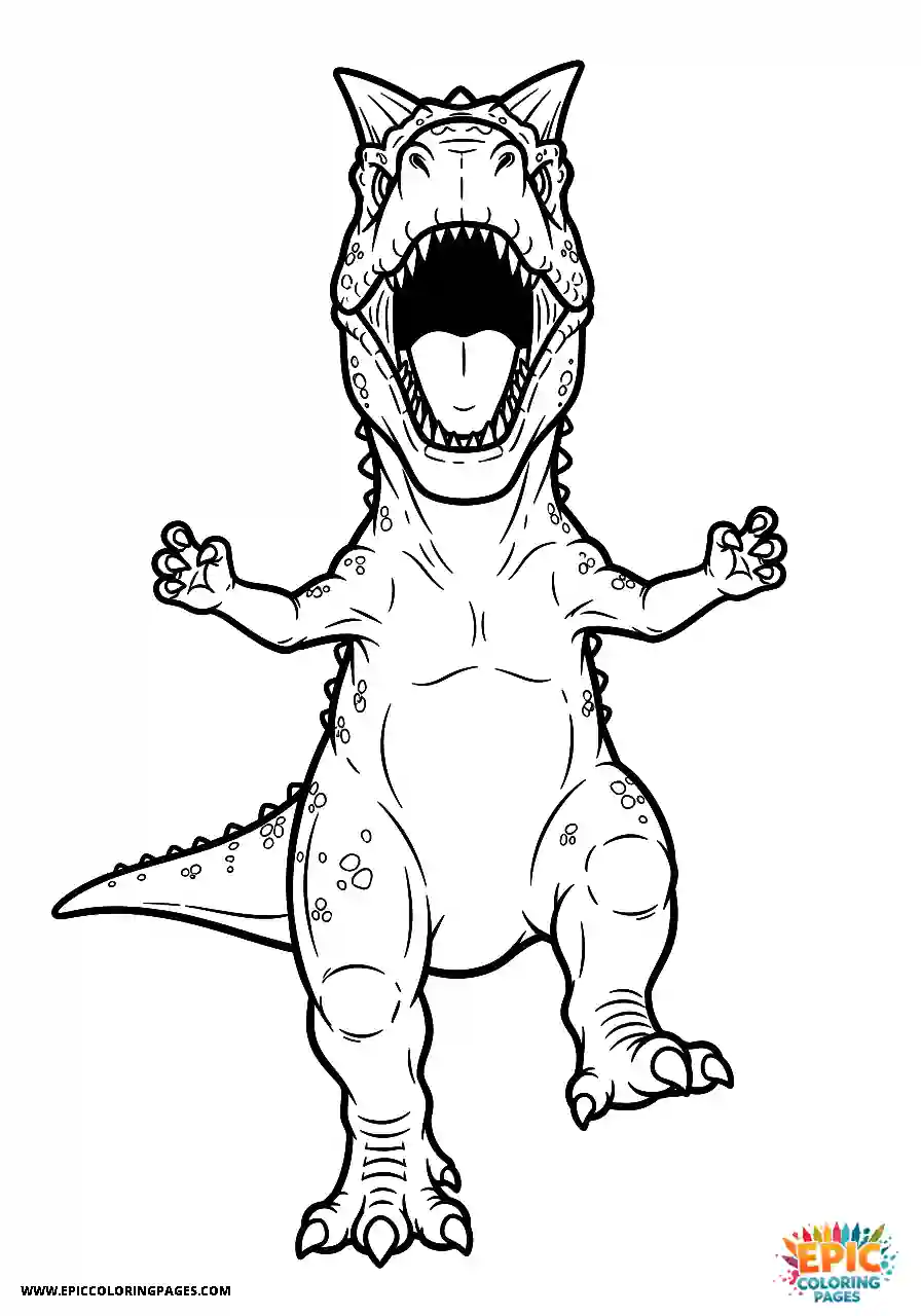 Victorious carnotaurus dinosaur with thick black lines coloring sheet