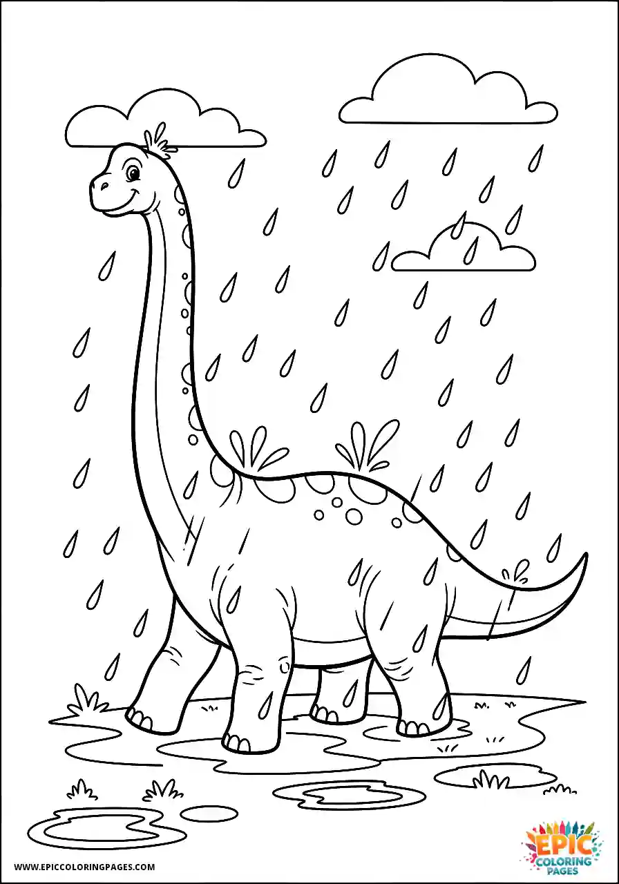 Brachiosaurus wet brachiosaurus under falling raindrops
