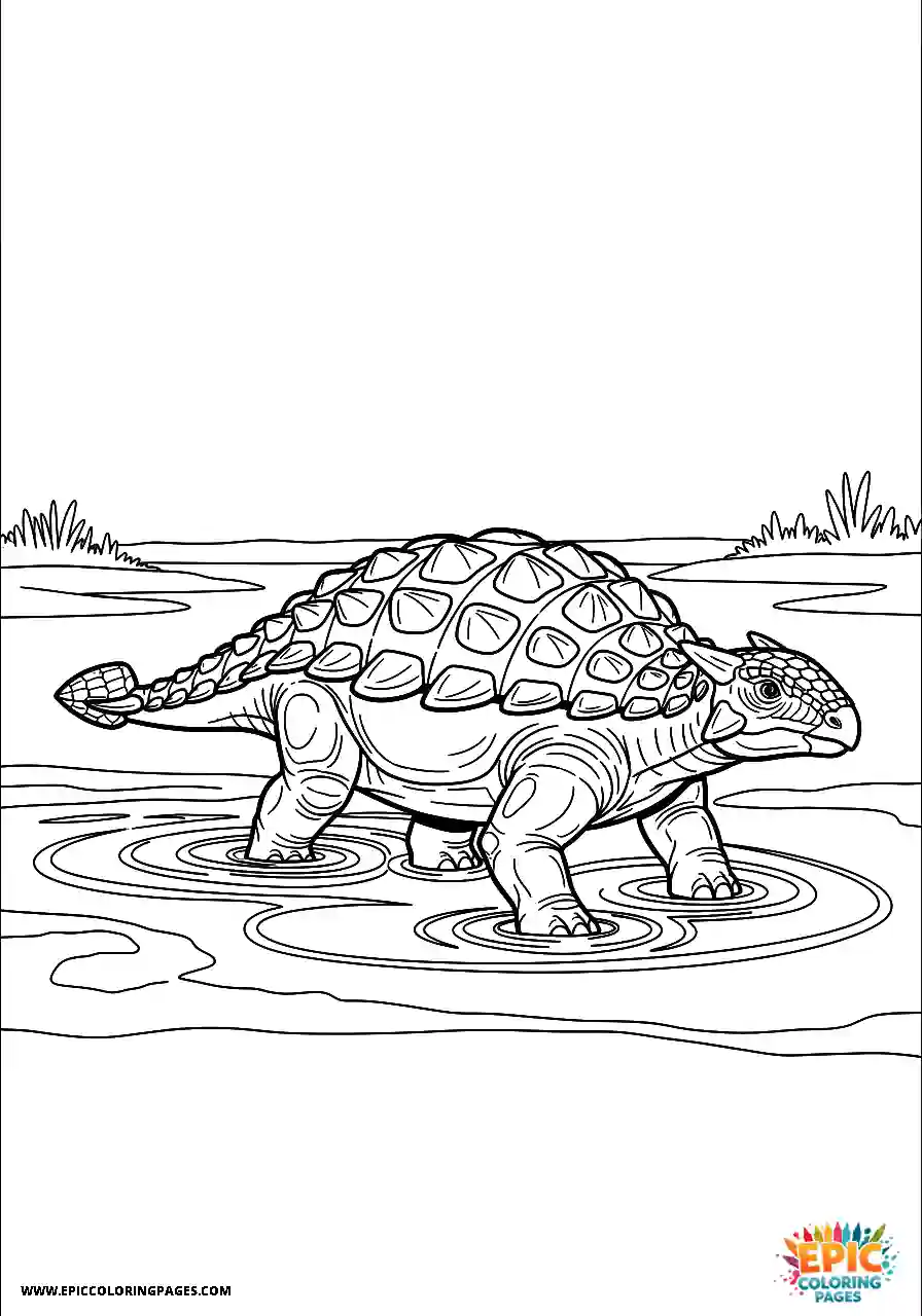 Ankylosaurus Wet realistic style Ankylosaurus dinosaur walking through shallow water