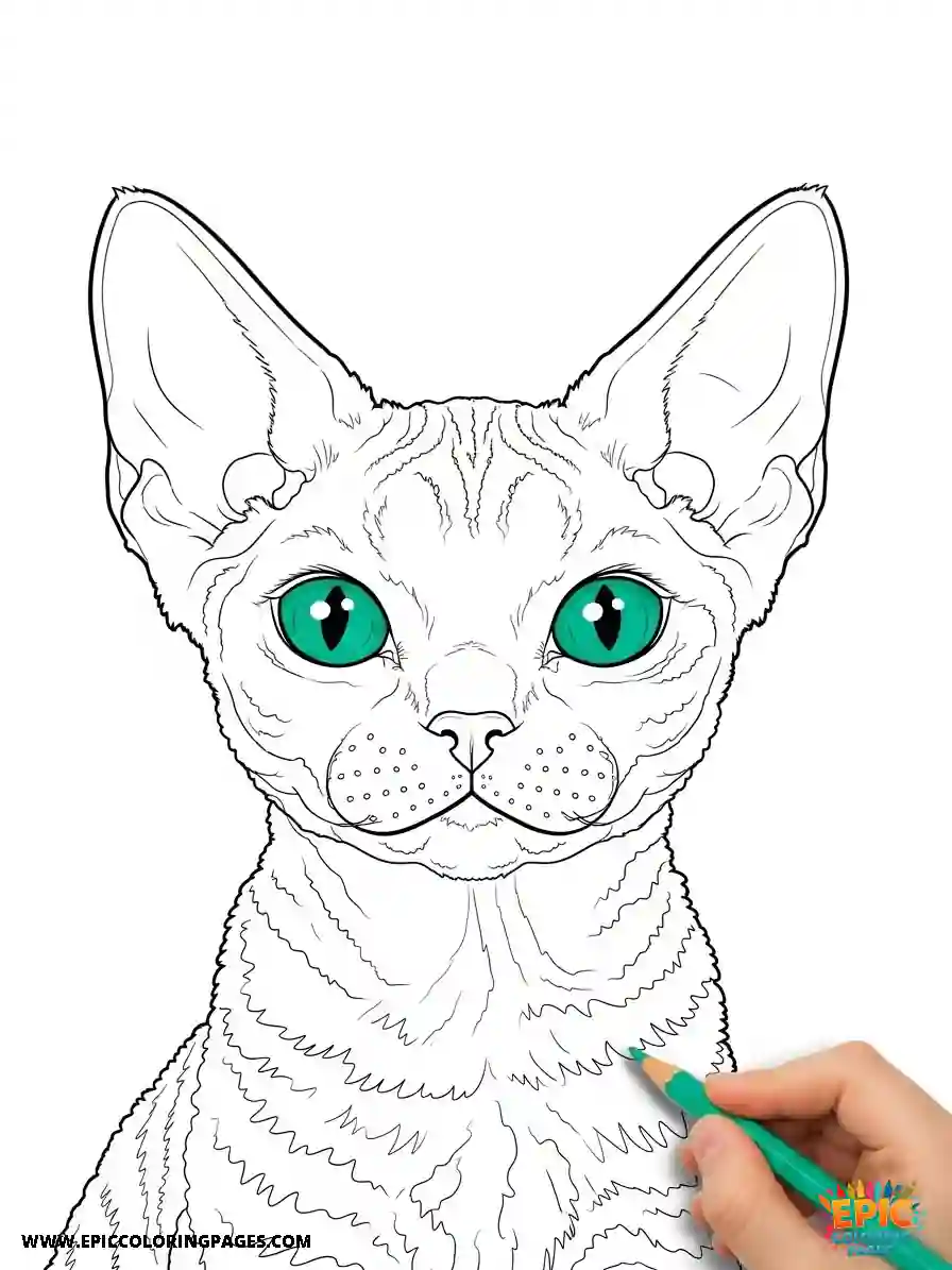Devon Rex Cat coloring Page featuring a cute kitten pose and bold thick lines