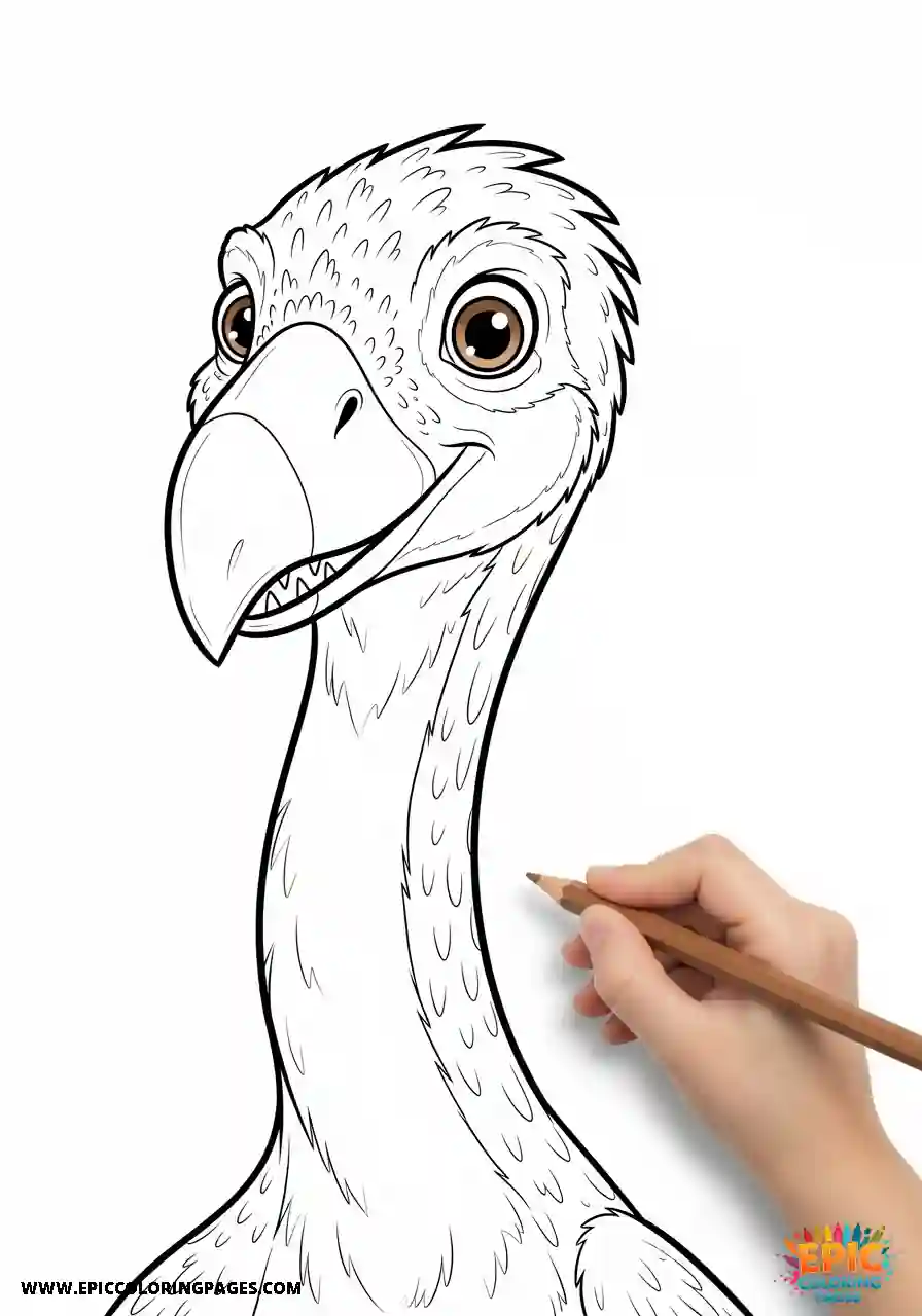 Archaeopteryx coloring Page with thick lines showing a prehistoric bird with feathered wings