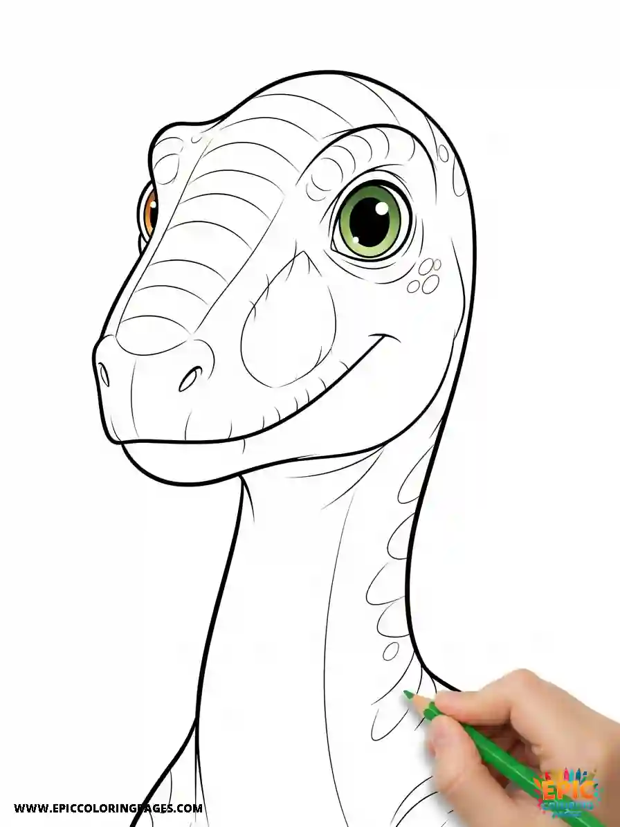 Compsognathus Stylized coloring Page showing a cute and friendly dinosaur illustration with thick lines, clear outlines, and a clean composition suitable for printing