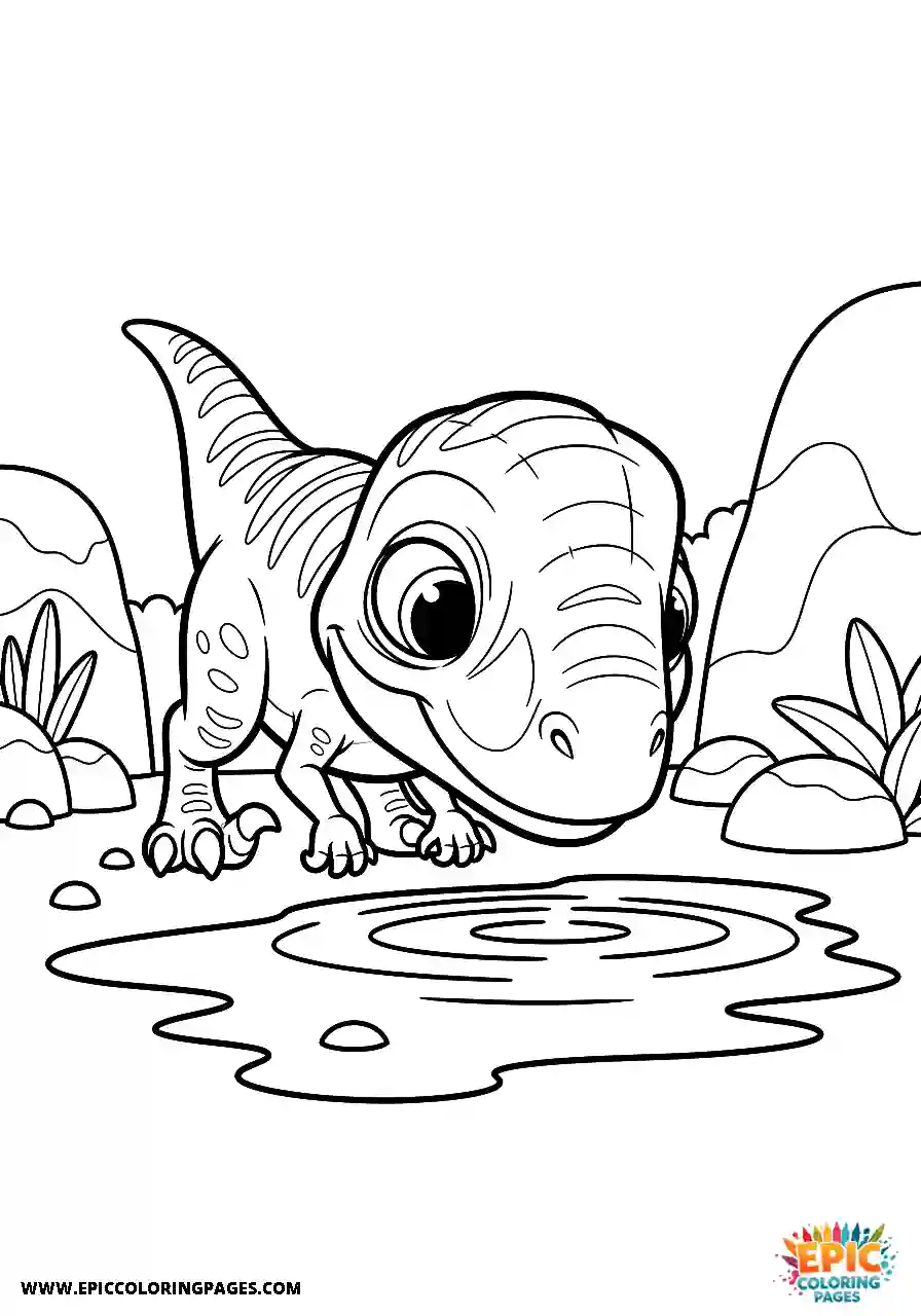 Oviraptor cute oviraptor drinking from a puddle