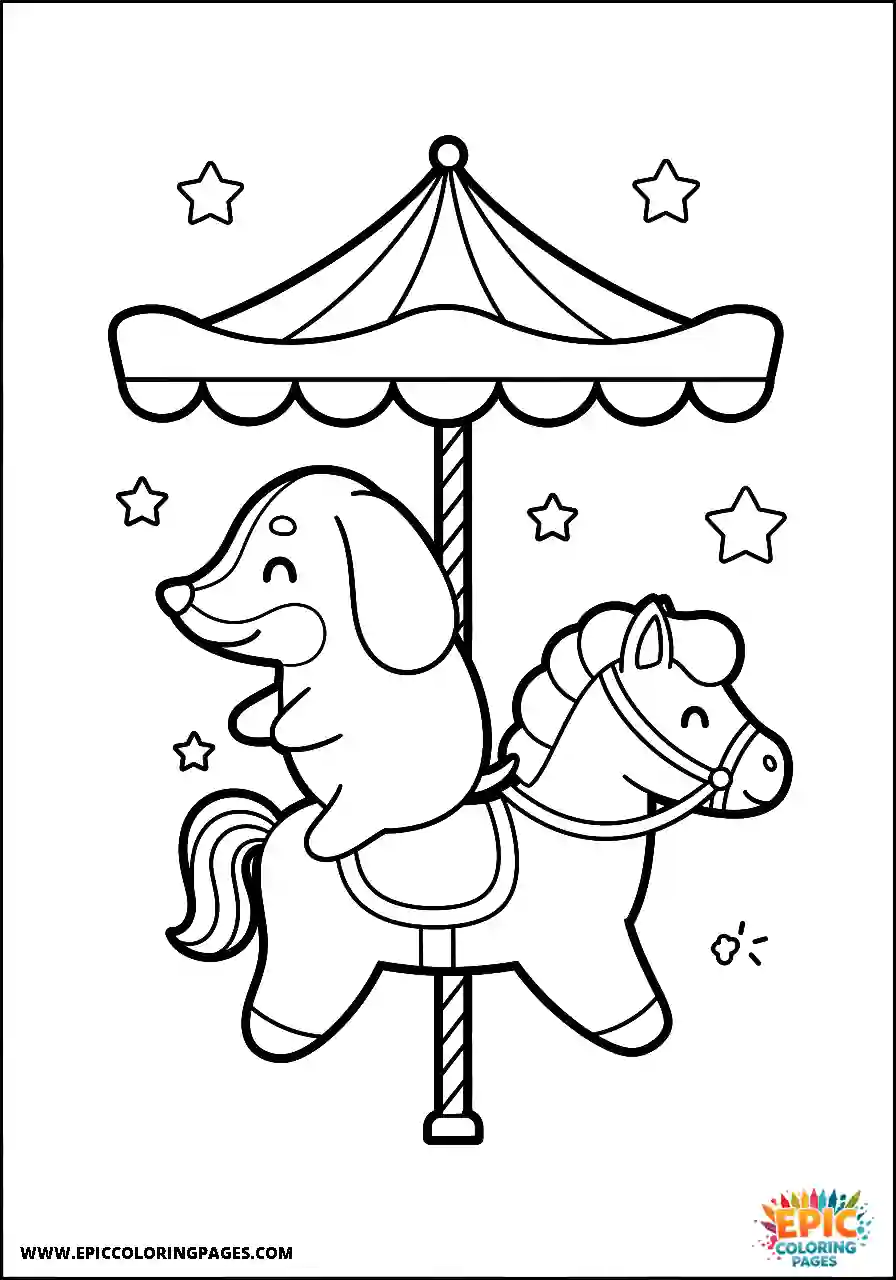 Dachshund Dachshund kawaii style riding a merry go round horse