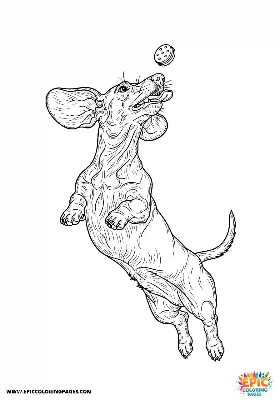 Dachshund Dachshund realistic style catching a treat in mid air