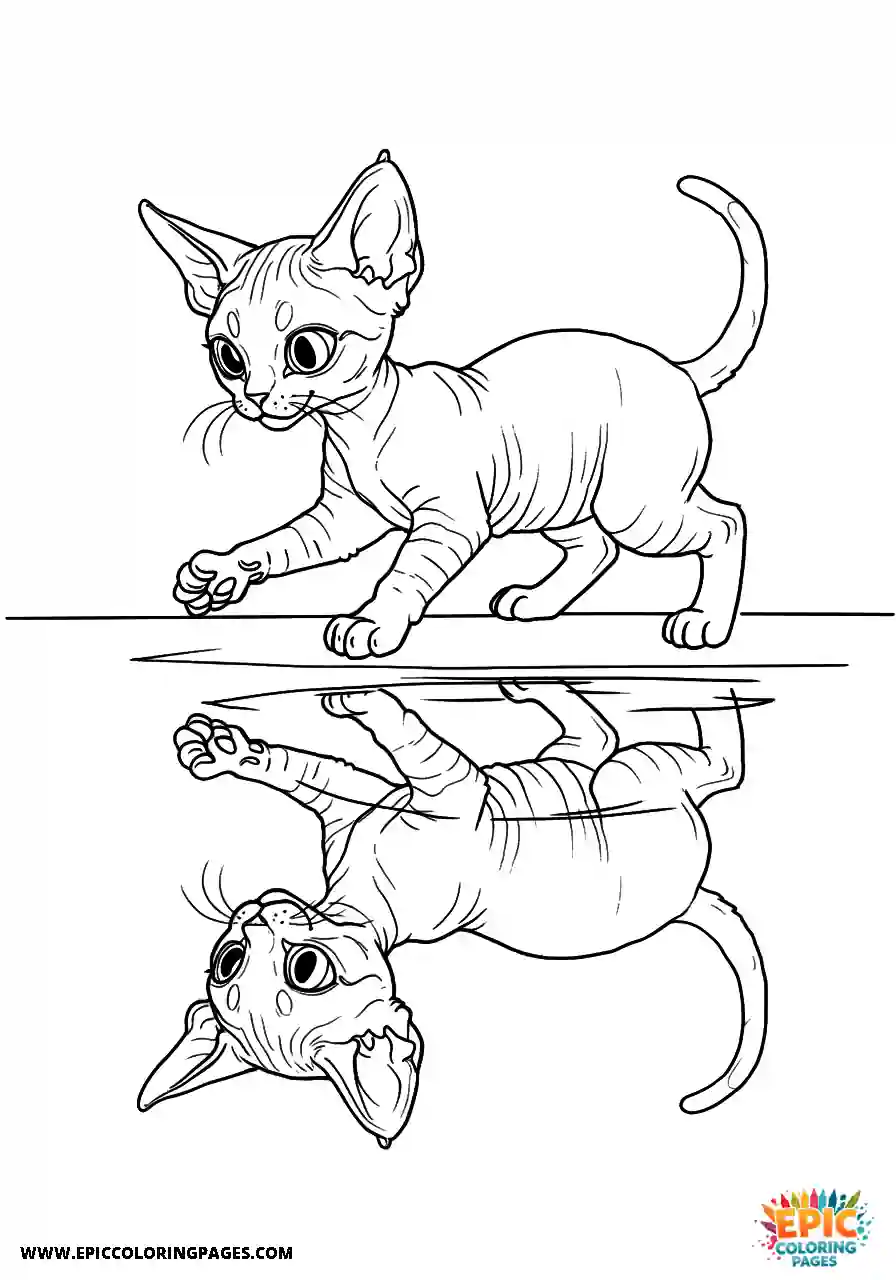 Devon Rex Devon rex cat chasing its reflection in a comical action scene