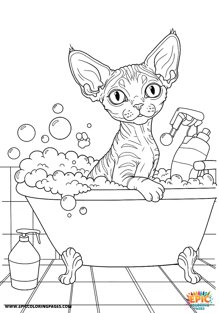 Devon Rex A devon rex cat in a comical and adorable bubble bath scene