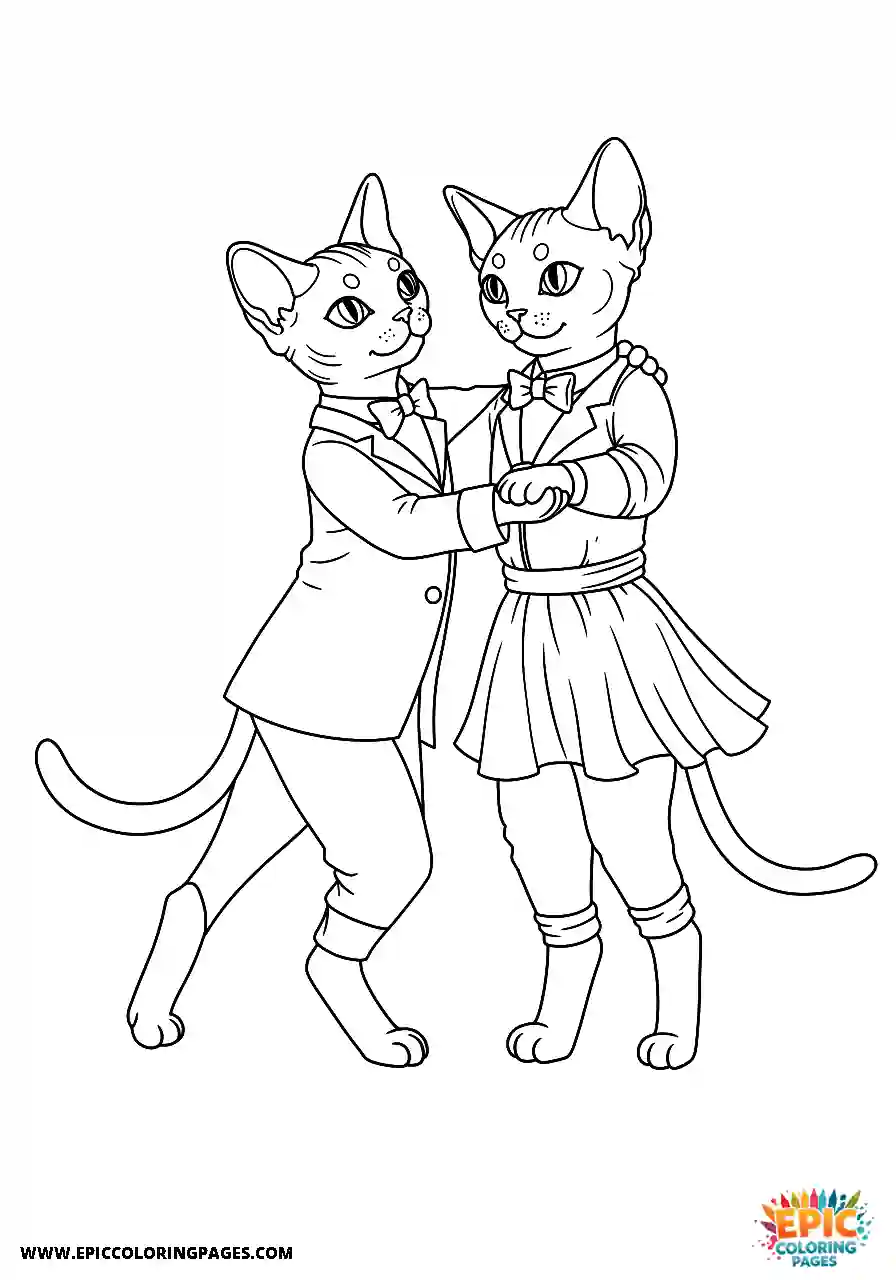 Devon Rex The devon rex cat dancing gracefully with a partner in cartoon style