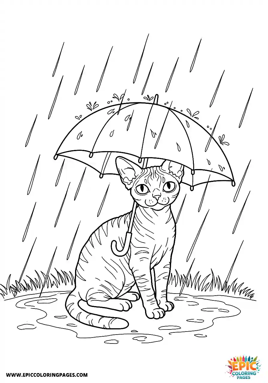 Devon Rex The devon rex cat holding a tiny umbrella in the rain