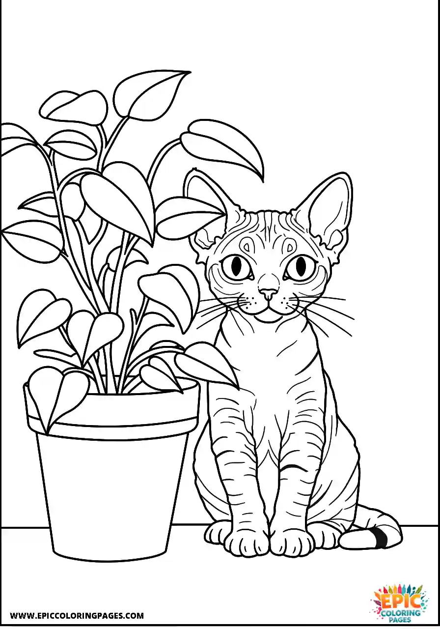 Devon Rex A devon rex cat simple peeking from a plant