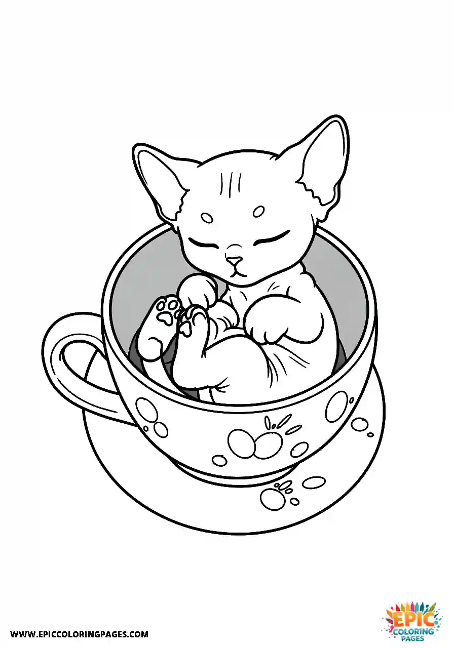 Devon Rex Devon rex cat sleeping in a teacup viewed from above