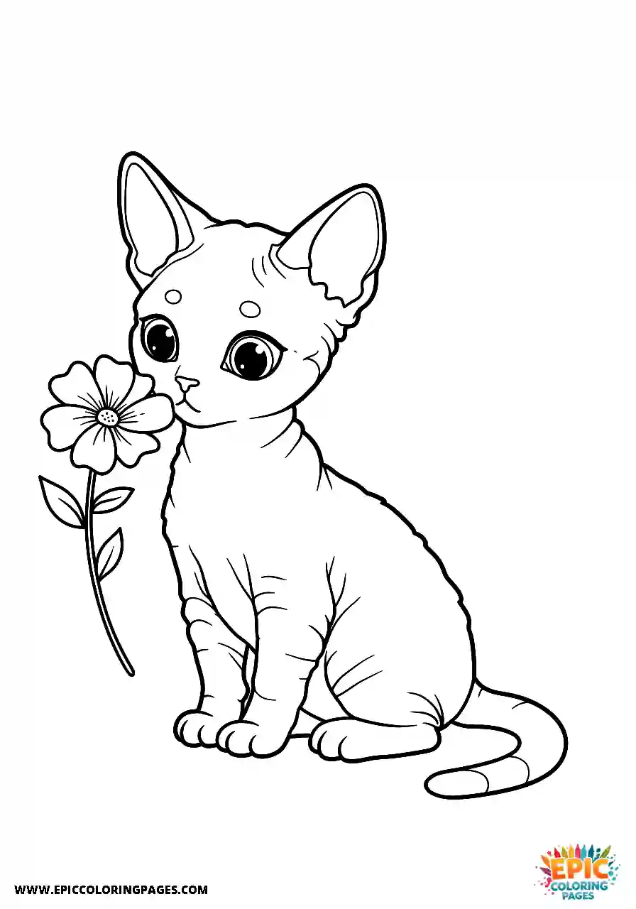Devon Rex A devon rex cat sniffing a delicate flower