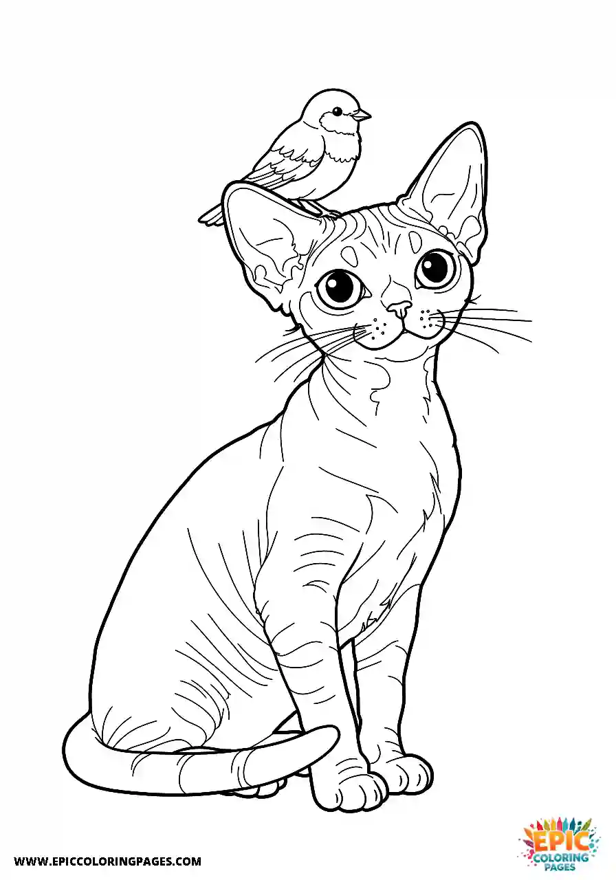 Devon Rex The devon rex cat with a tiny bird perched on its head