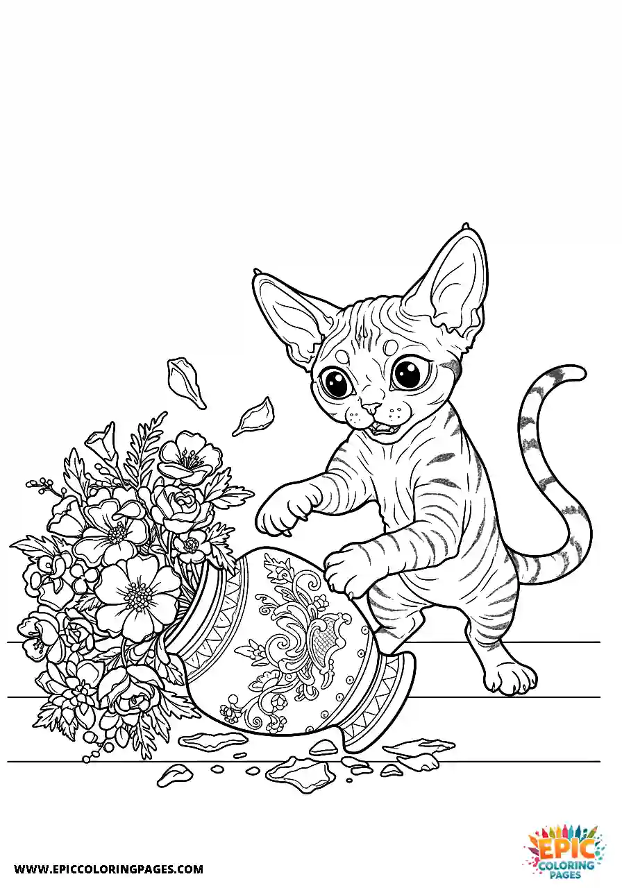 Devon Rex A devon rex cat tipping over a vase