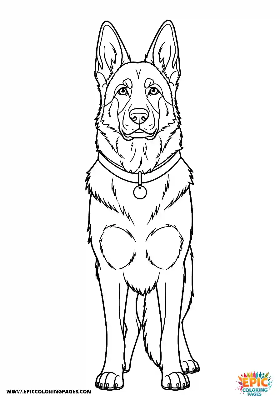 German Shepherd The easy anime line art german shepherd wearing a collar with a tag