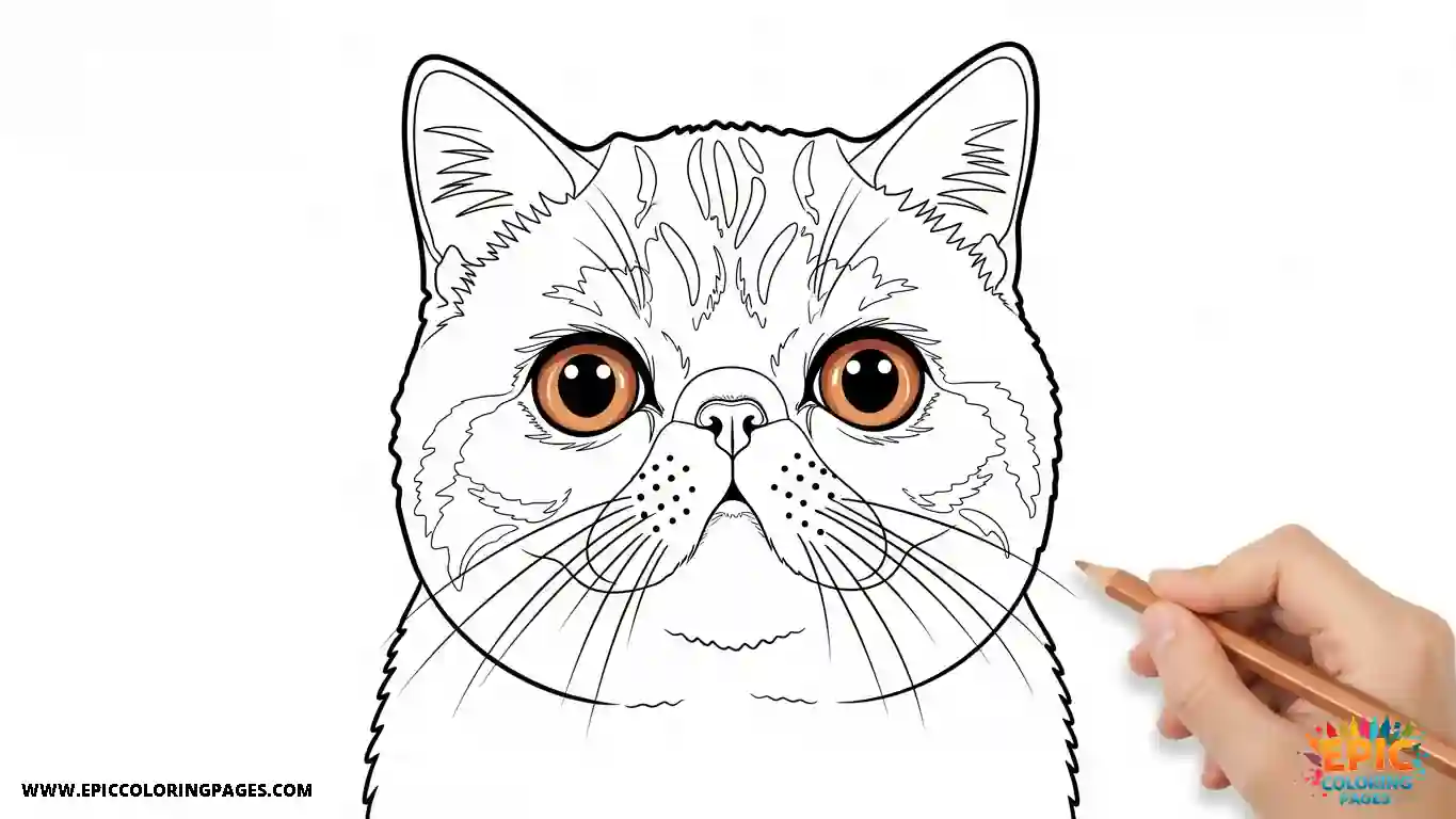 Exotic shorthair cat with simple, perfect for kids or beginners with thick lines
