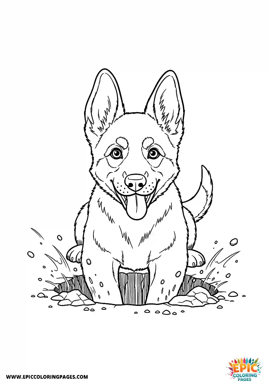 German Shepherd German shepherd digging deeply into the ground