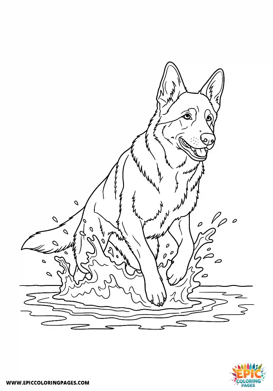 German Shepherd The german shepherd playing in the water with splashes