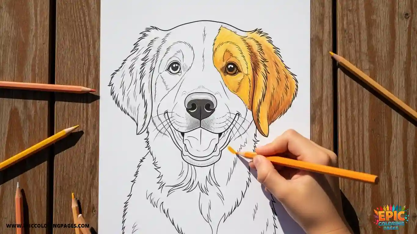 Golden Retriever coloring Sheet with thick lines, featuring a friendly Golden Retriever illustration designed for easy and relaxing coloring