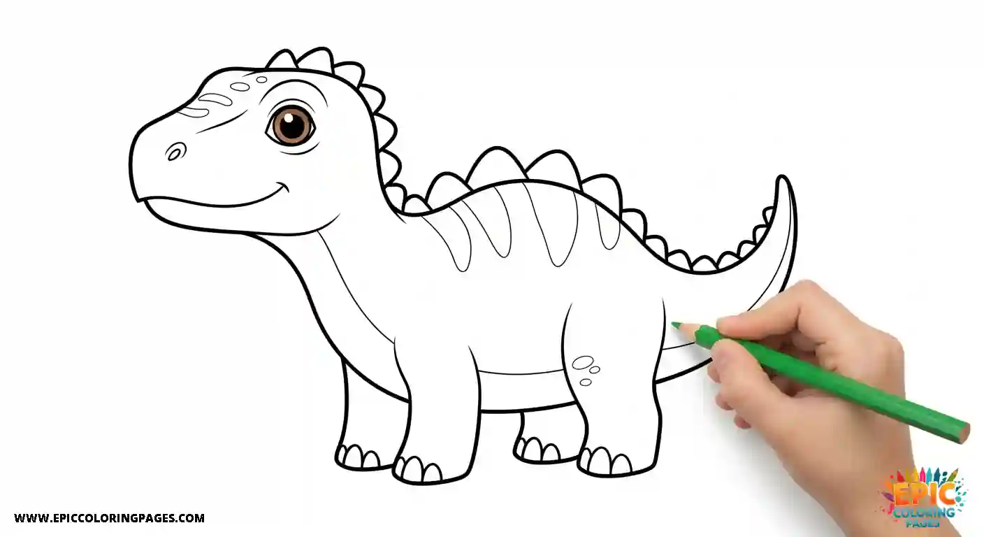 Iguanodon stylized for kids easy and fun with thick lines