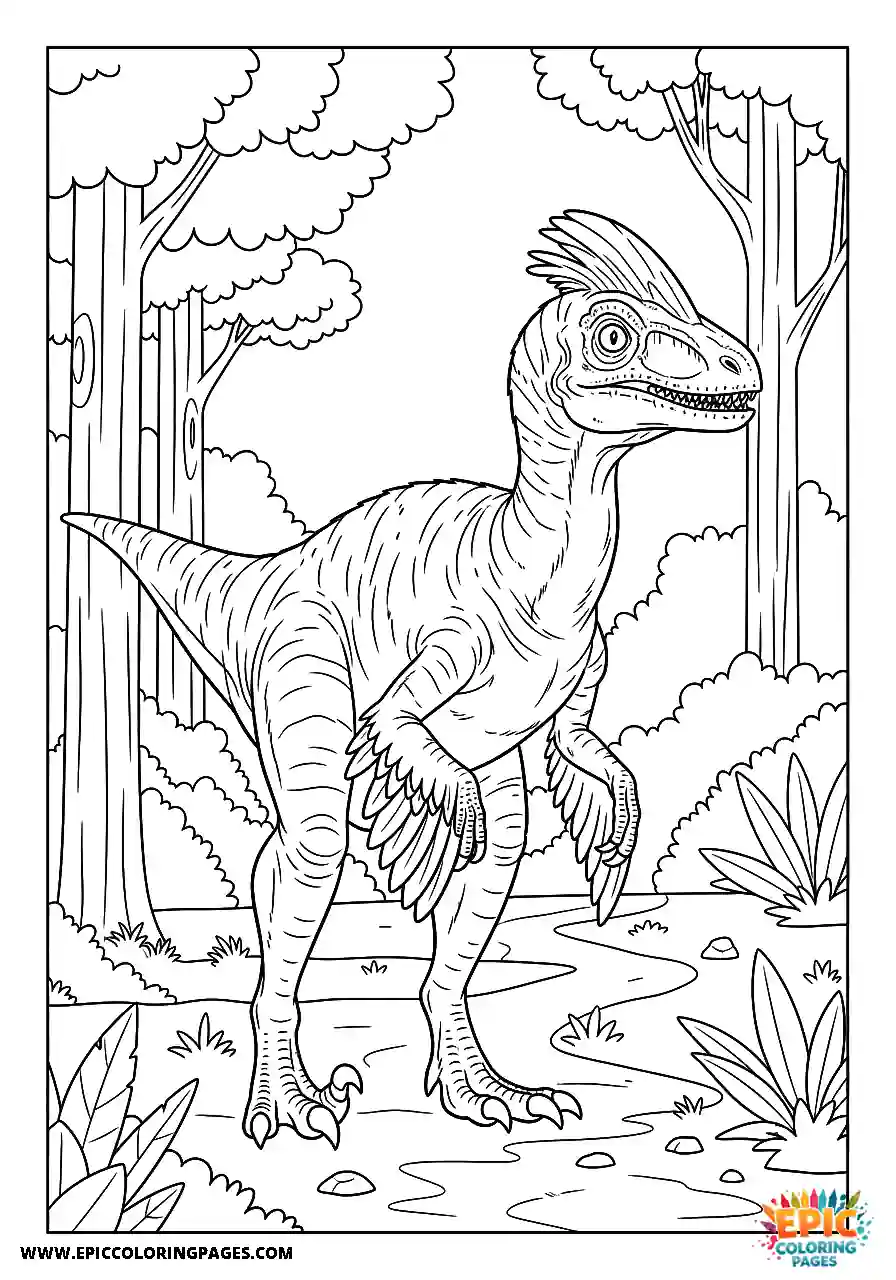 Oviraptor oviraptor set against a forest background