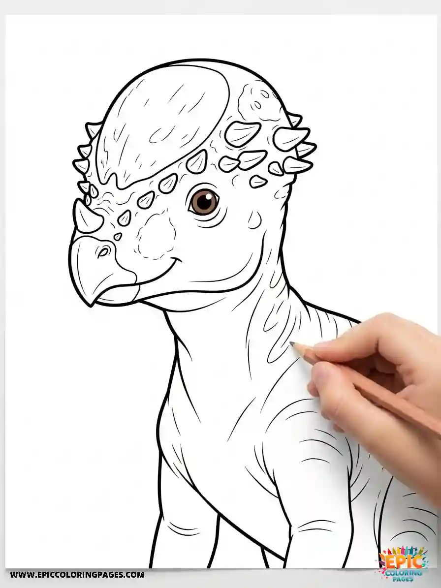 pachycephalosaurus coloring Page with thick lines showing a friendly dinosaur