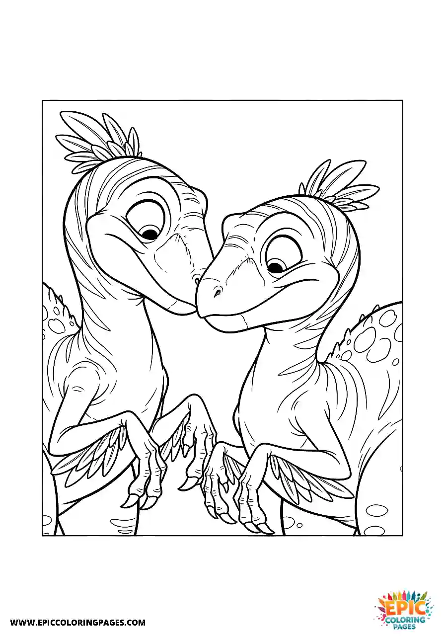 Oviraptor pair of oviraptors nuzzling affectionately