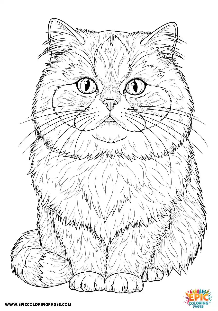 Persian Persian cat cartoon style coloring page for adults