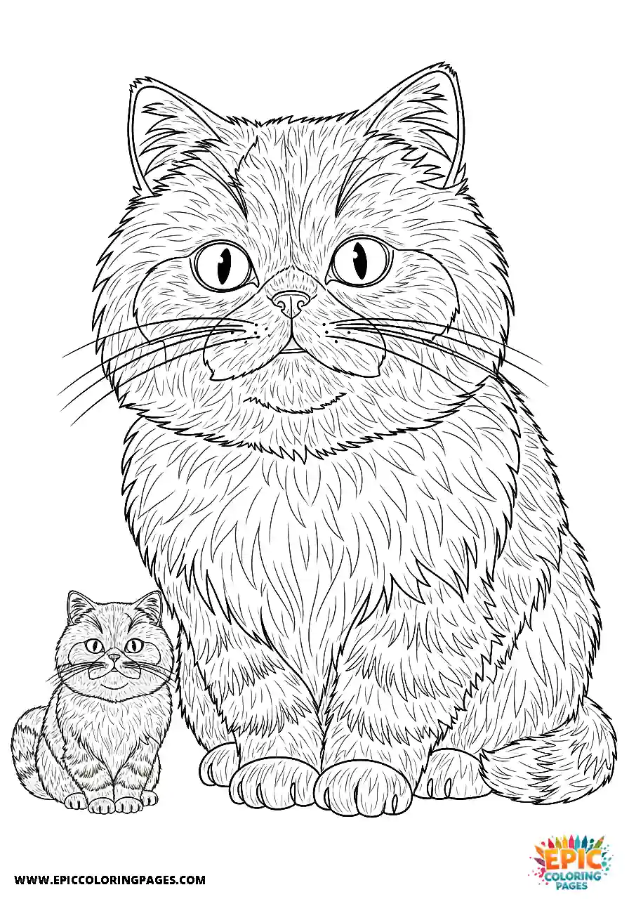 Persian Persian cat cartoon style coloring page thick lines