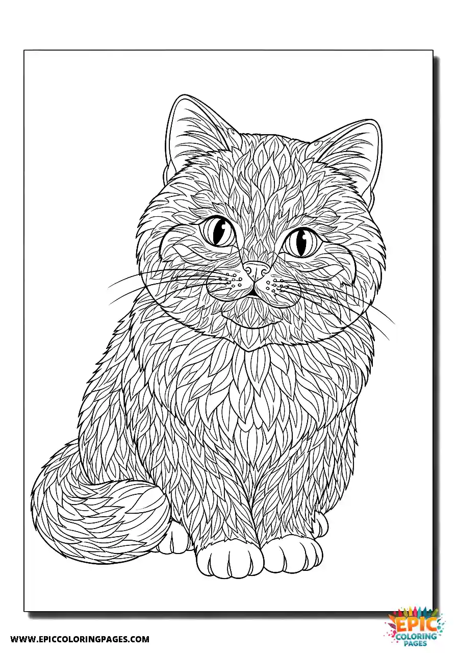 Persian Persian cat cartoon style coloring sheet for kids