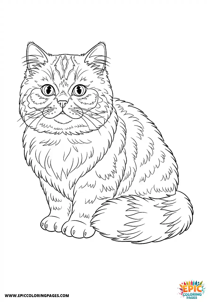 Persian Persian cat cartoon style coloring sheet simple design