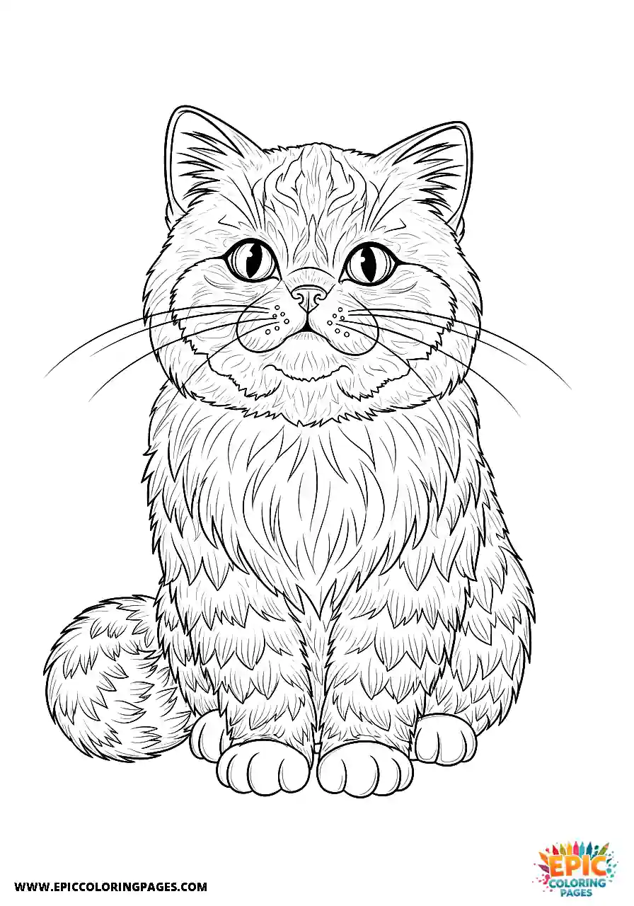 Persian Persian cat cartoon style coloring sheet simple