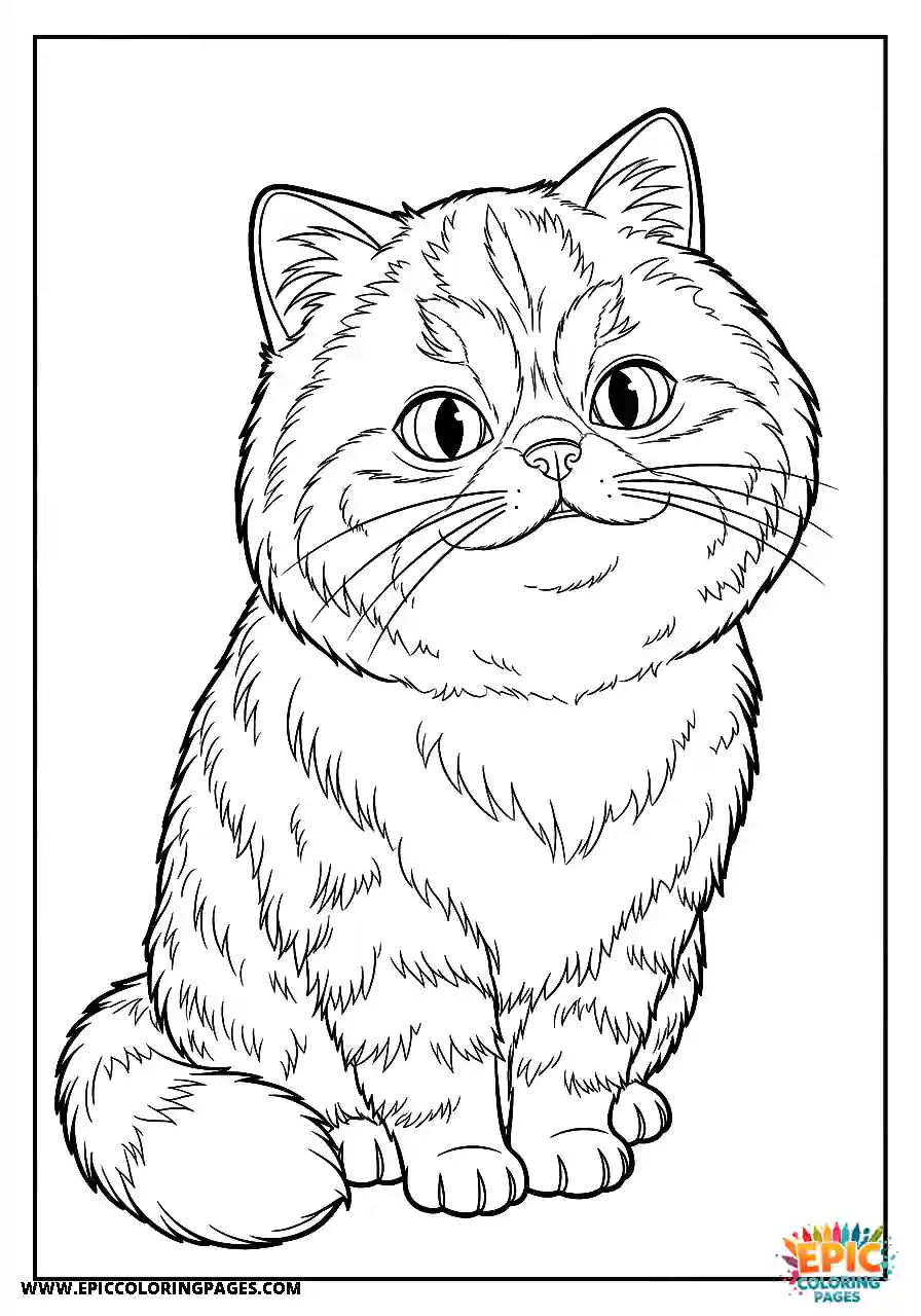 Persian Persian cat cartoon style coloring sheet thick lines