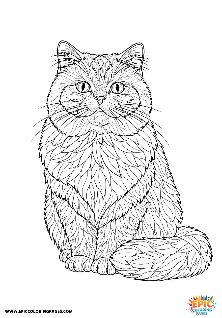 Persian Persian cat cartoon style sketch coloring sheet for adults