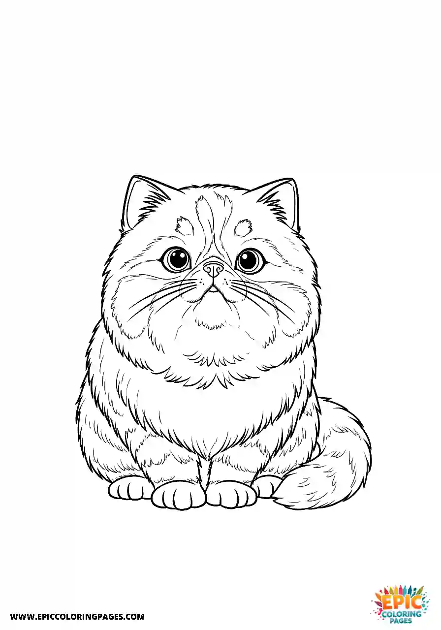Persian Persian cat cartoon style coloring sheet with thick lines