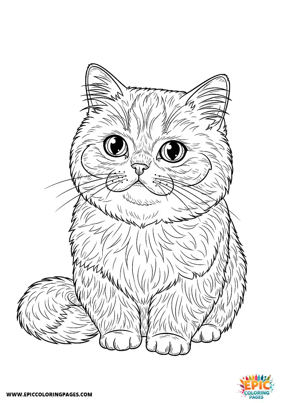 Persian Persian cat Chibi style art coloring sheet for adults