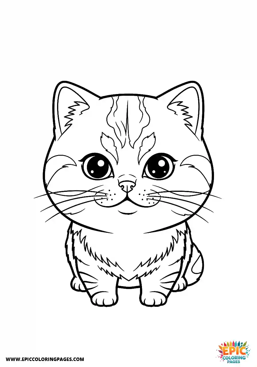 Persian Persian cat Chibi style coloring page with thick lines