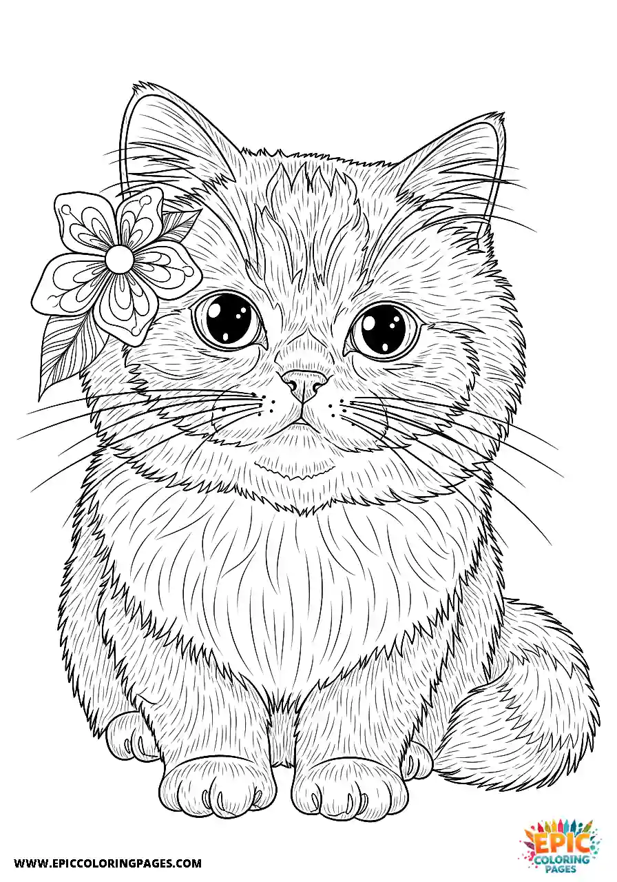 Persian Persian cat Chibi style coloring sheet simple design