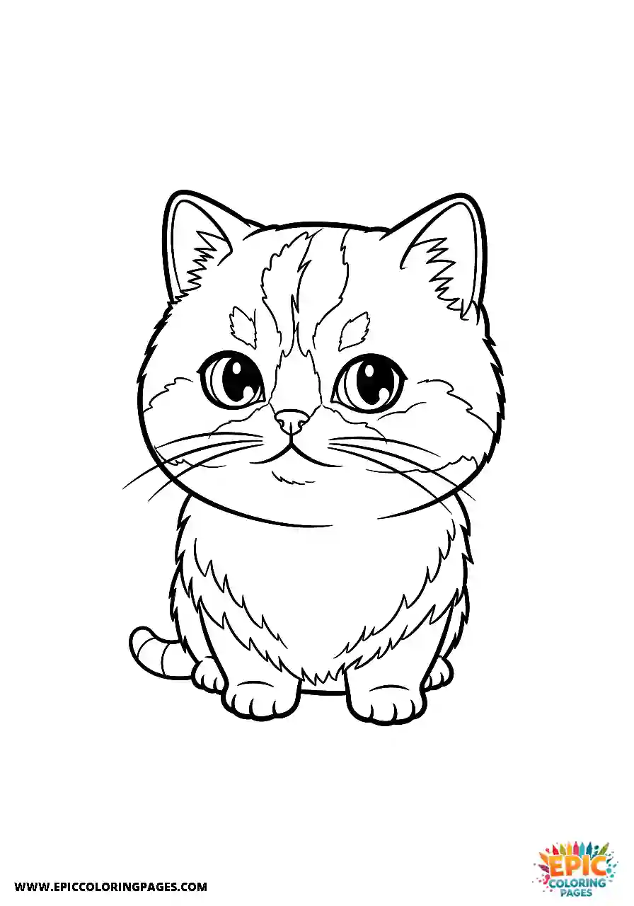 Persian Persian cat Chibi style coloring sheet with bold outlines