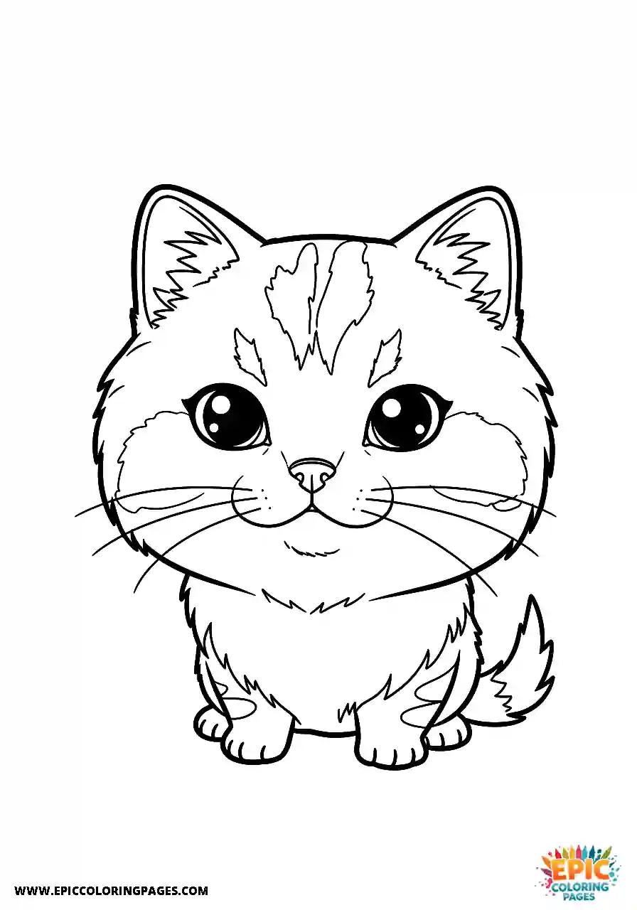 Persian Persian cat Chibi style drawing featuring thick lines coloring sheet